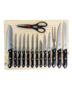 Gibson Home Wildcraft 15 Piece Stainless Steel Cutlery Set with Pine Wood Cutting Board