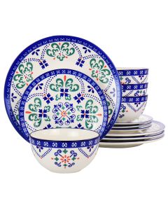 Laurie Gates California Designs Tierra Star 12 Piece Hand Painted Dinnerware Set in Blue
