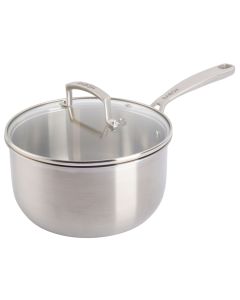 Babish 3.5 Quart Stainless Steel Tri-Ply Double Riveted Saucepan with Lid in Silver