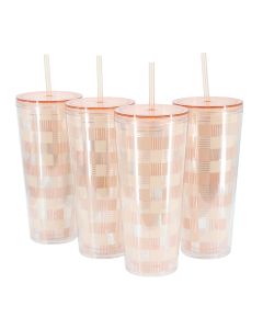 Mr. Coffee Modern Euphoria 4 Piece 23 Ounce Plastic Tumbler with Straw and Lid Set in Pink