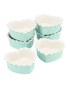Martha Stewart Hartley 6 Piece 4.1 Inch Stoneware Heart Shape Baker Set in Blue