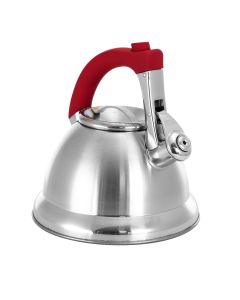 Mr. Coffee Collinsbroke 2.4 Quart Stainless Steel Tea Kettle with Red Handle