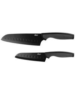 Oster Slice Craft 2 Piece Stainless Steel Santoku Knife Set in Black
