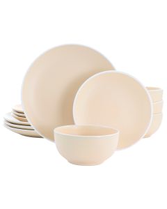 Spice by Tia Mowry Creamy Tahini 12 Piece Stoneware Dinnerware Set in Matte Orange