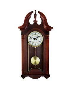 Bedford Clock Collection 26.5 Inch Chiming Pendulum Wall Clock in Colonial Mahogany Cherry Oak Finish