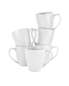 Elama Cara 6 Piece 10 Ounce Porcelain Cup Set in White