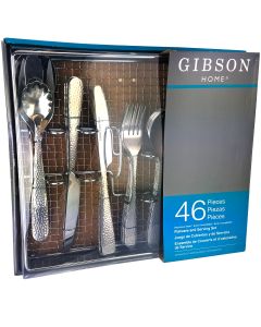 Gibson Home Hammered 46 Piece Flatware Set with Wire Caddy