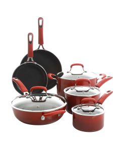 Kenmore Elite Andover 10 Piece Nonstick Aluminum Cookware Set in Red Gradient