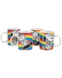 Gibson Peanuts 70th Anniversary 15oz 4 Piece Stoneware Mug Set in Rainbow