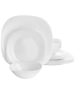 Gibson Ultra Piazza 18 Piece Soft Square Tempered Opal Glass Dinnerware Set in White