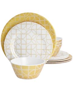 Laurie Gates California Designs Summer Bloom 12 Piece Melamine Dinnerware Set in Gold