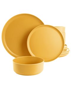 Gibson Home Canyon Crest 12 Piece Round Melamine Dinnerware Set in Yellow