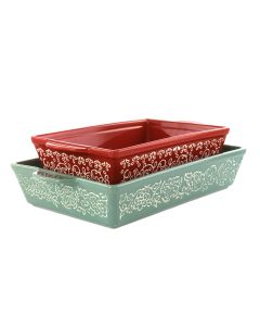 Laurie Gates 2 Piece Tierra Wax Relief Stoneware Baker Set in Red and Mint