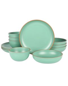 Gibson Home Rockabye 12 Piece Double Bowl Melamine Dinnerware Set in Green