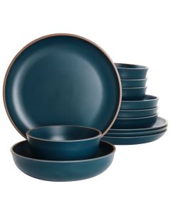 Gibson Home Rockabye 12 Piece Melamine Dinnerware Set in Dark Teal