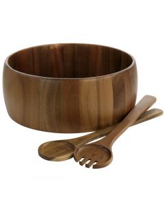 Gibson Elite 3 Piece Acacia Wood Salad Bowl and Spoon Set in Brown