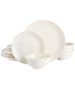 Gibson Elite Ramapo 12 Piece Stoneware Dinnerware Set in White Speckle
