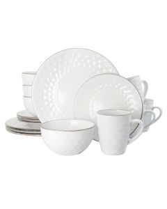 Elama's Luxurious Medici Pearl 16 Piece Dinnerware Set in Slate and Stone Pearl with Setting for 4